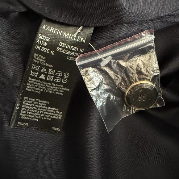 Karen Millen Tailored Velvet A-Line Skirt Button-Front Knee Navy Blue Sz 6 - Picture 5 of 7